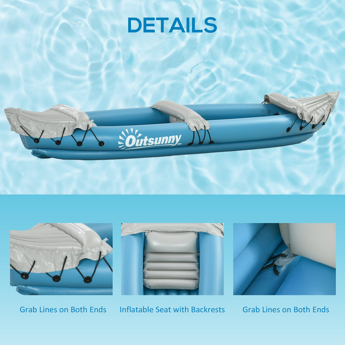 Outsunny Inflatable Kayak 2-Person Inflatable Canoe Boat Set with Air Pump, Aluminium Oars, Blue, 330 x 105 x 50 cm