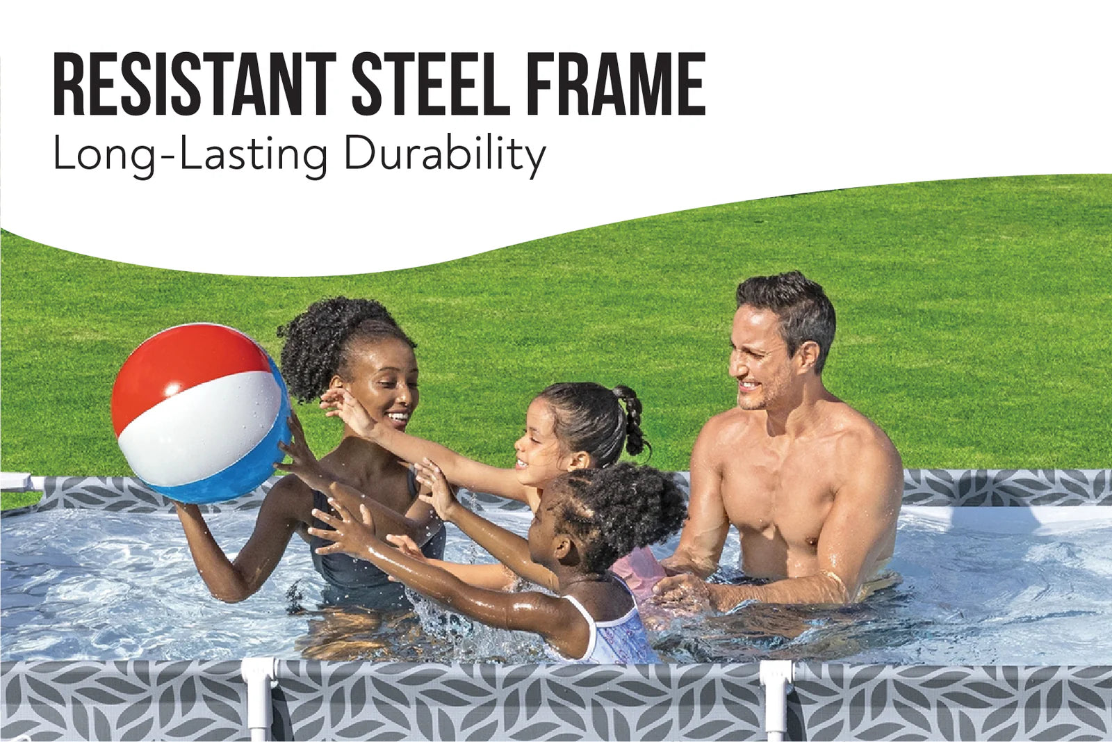 Bestway Leaf Print Rectangle Steel Pro Pool Set 12ft x 6.6ft x 26in 2