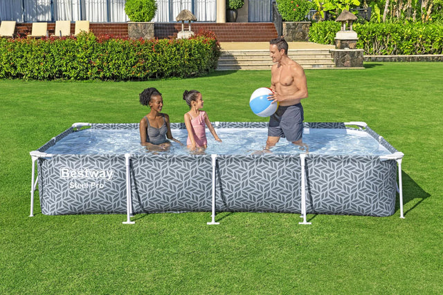 Bestway Leaf Print Rectangle Steel Pro Pool Set 12ft x 6.6ft x 26in