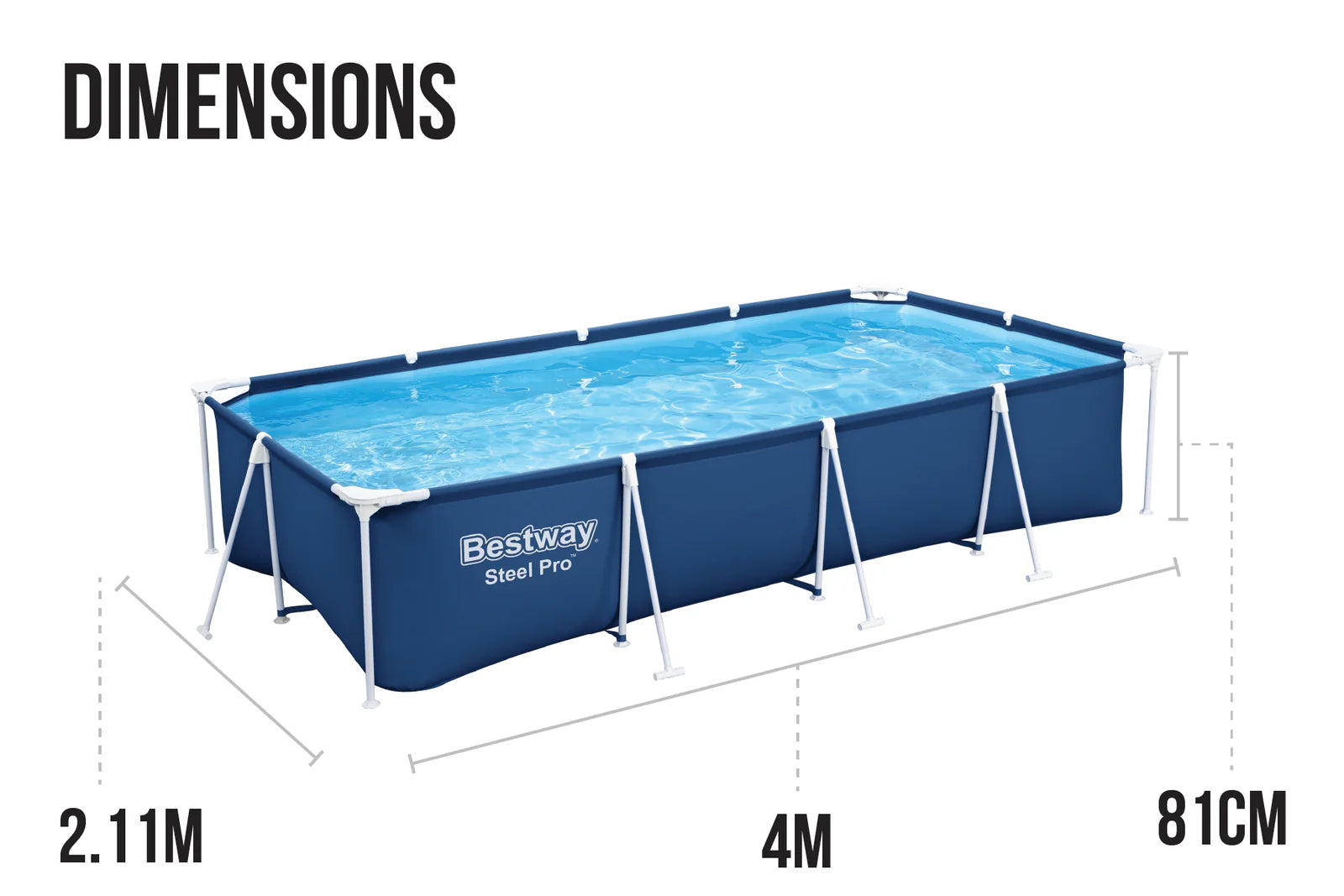 Bestway Rectangle Steel Pro Pool Set 13.1ft x 6.11ft x 32in 4