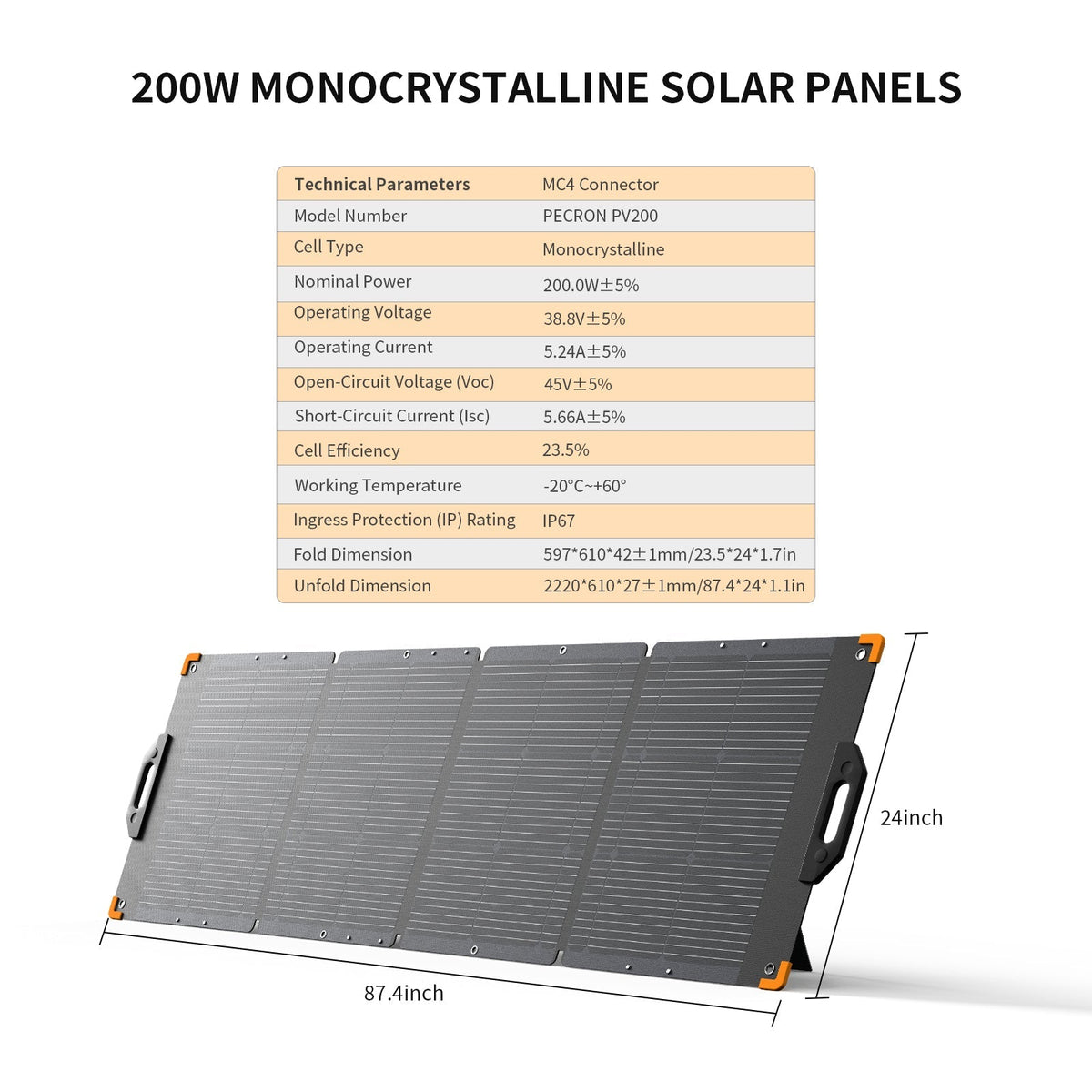 PECRON PV200 200W Portable Solar Panel - IP67 - official image 4