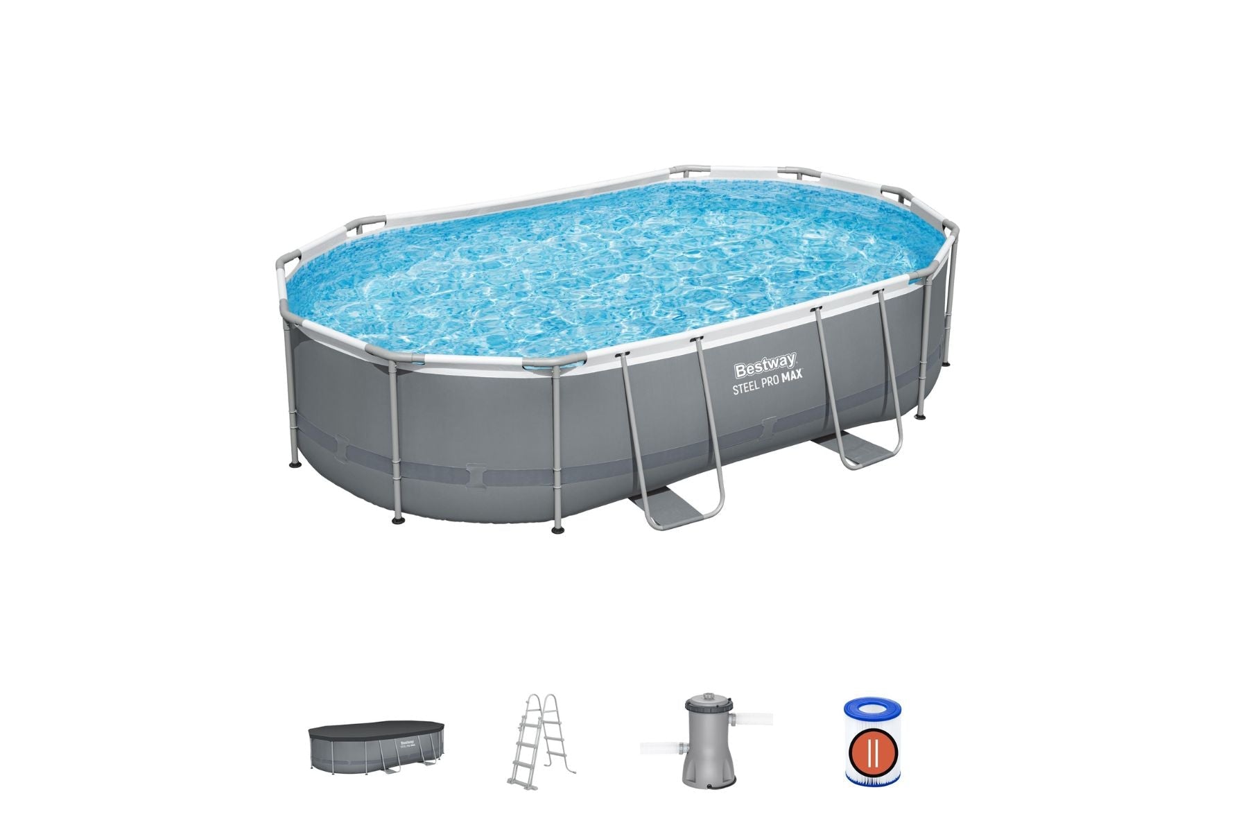 Bestway 16ft x 10ft x 42" Oval Power Steel Above Ground Swimming Pool, Filter Pump & Accessories (2024)