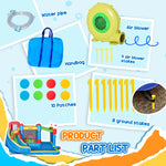 Outsunny 6 in 1 Kids Bouncy Castle, with Water Slide, Water Gun, Climbing Wall, Air Blower for Indoors/Outdoors, 3.9 x 3 x 2m