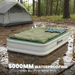 Outsunny Inflatable Mattress, Double Air Bed with Built-in Electric Pump, 3 Mins Inflation, Flocked Surface - Dark Green