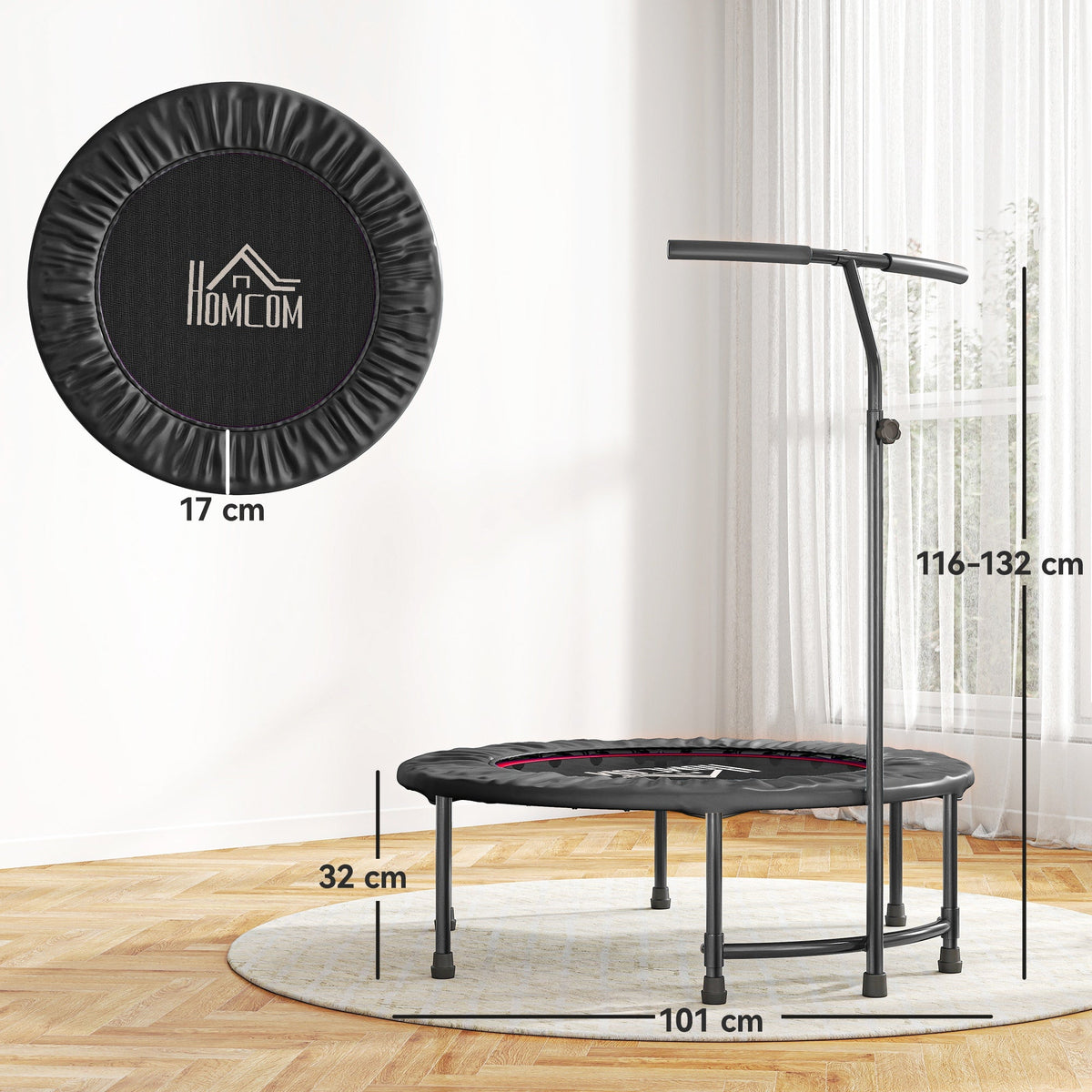 HOMCOM 40" Mini Fitness Trampoline with Handle - Black