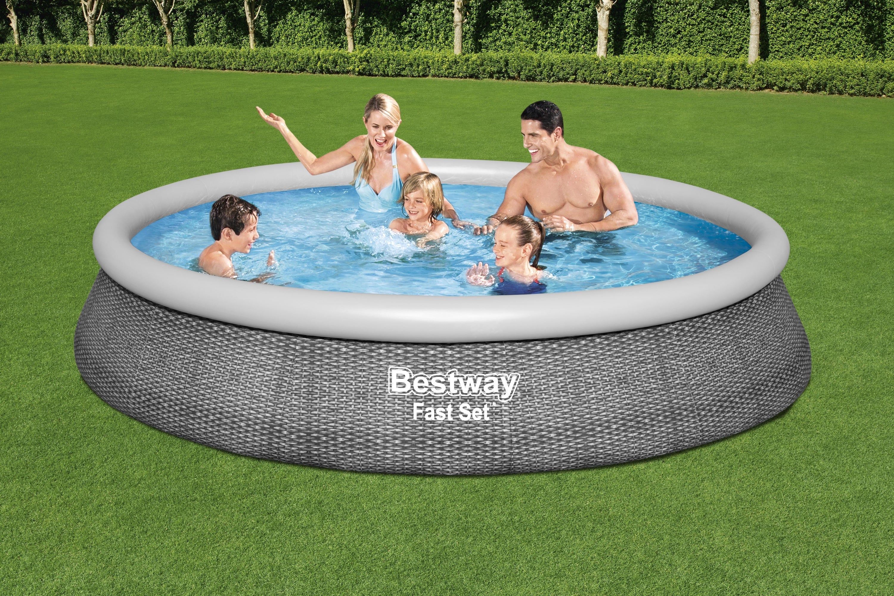 Bestway 13ft x 33in Rattan Print Round Fast Set Inflatable Pool Set 3