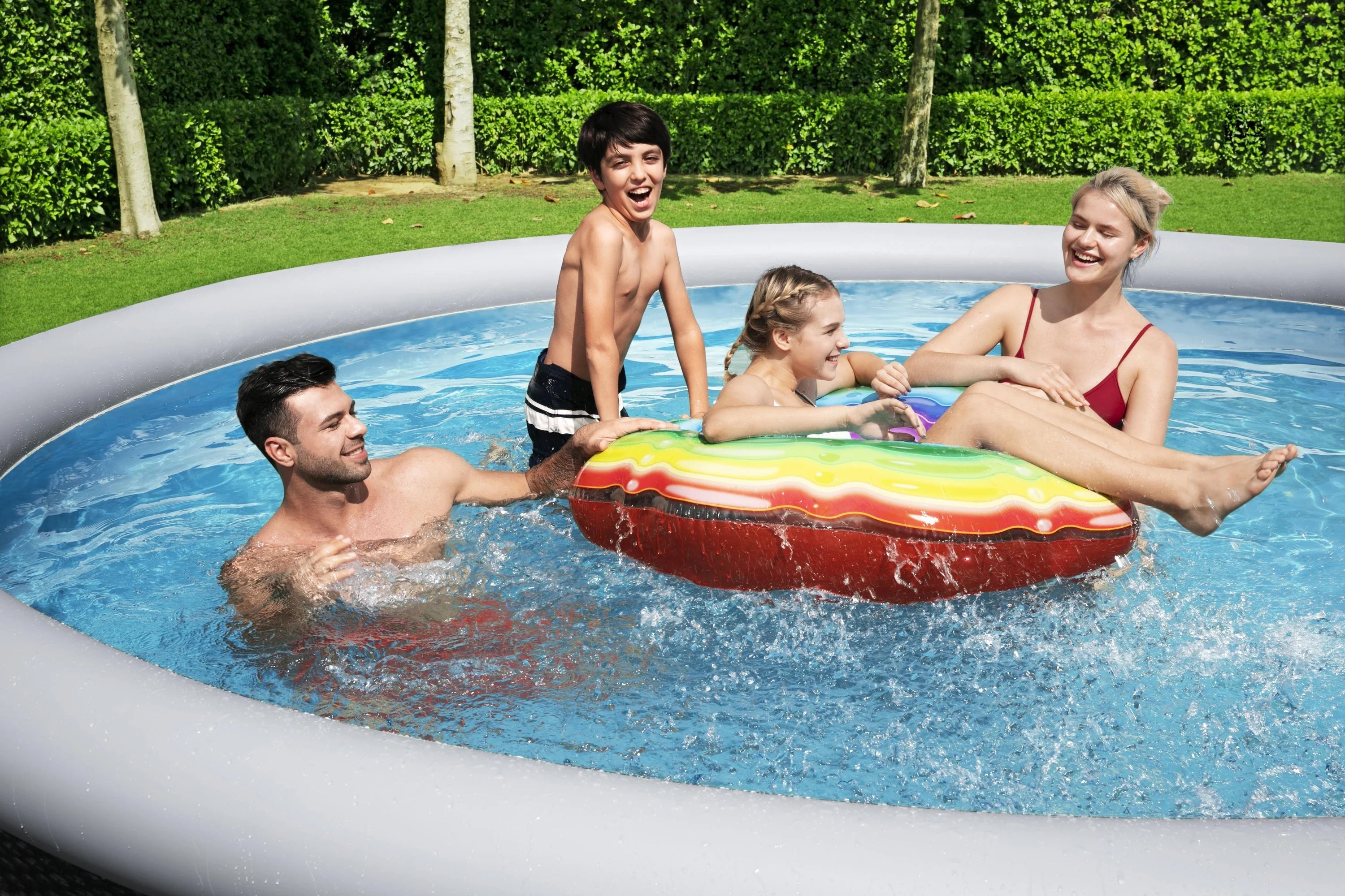Bestway 13ft x 33in Rattan Print Round Fast Set Inflatable Pool Set 5