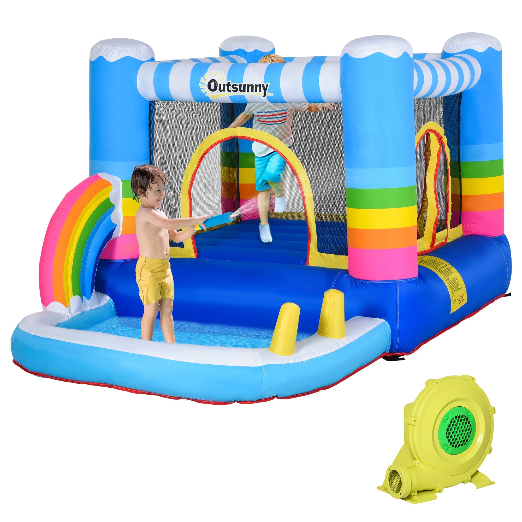 Outsunny Kids Bouncy Castle with Pool & Climbing Wall