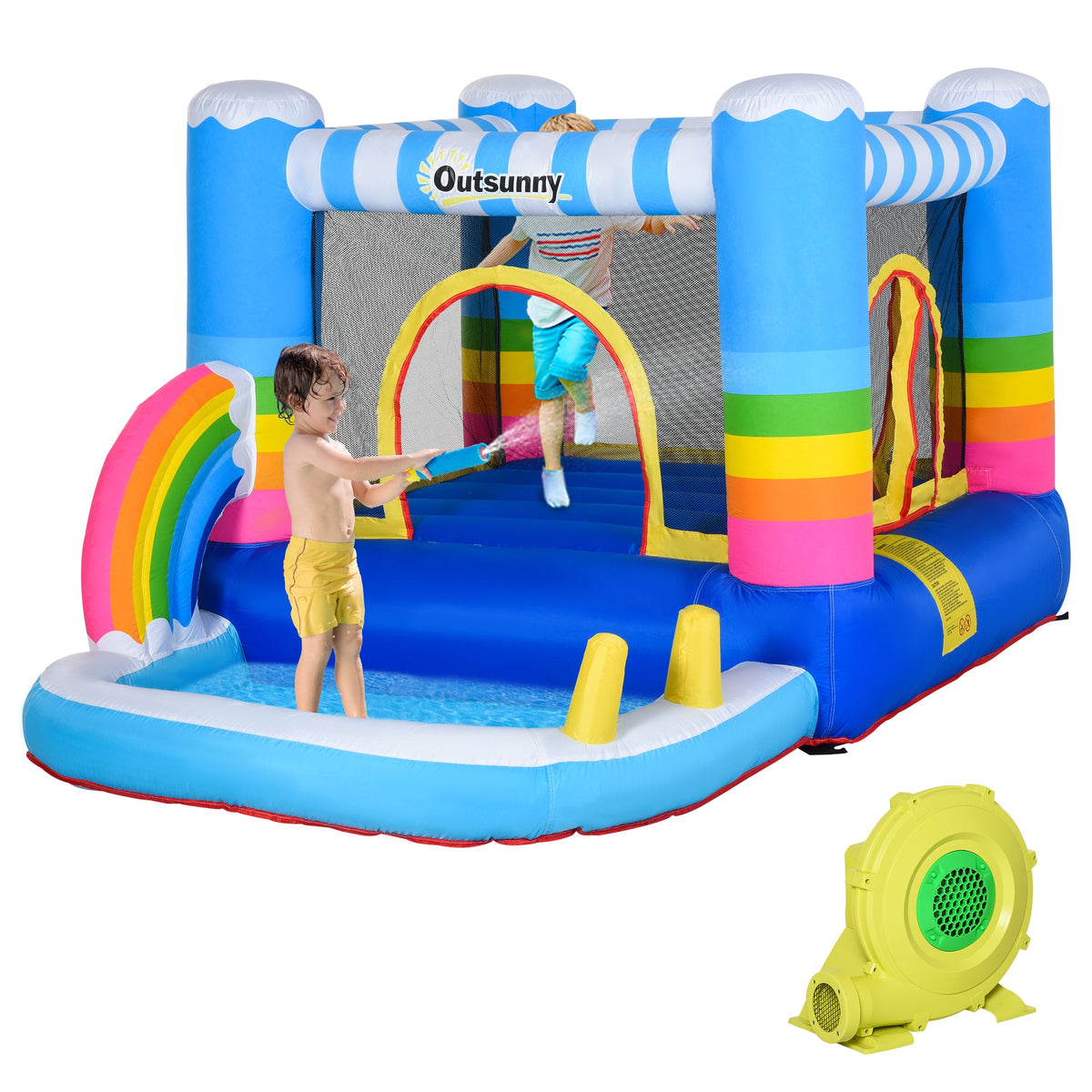 Outsunny Kids Bouncy Castle with Pool & Climbing Wall
