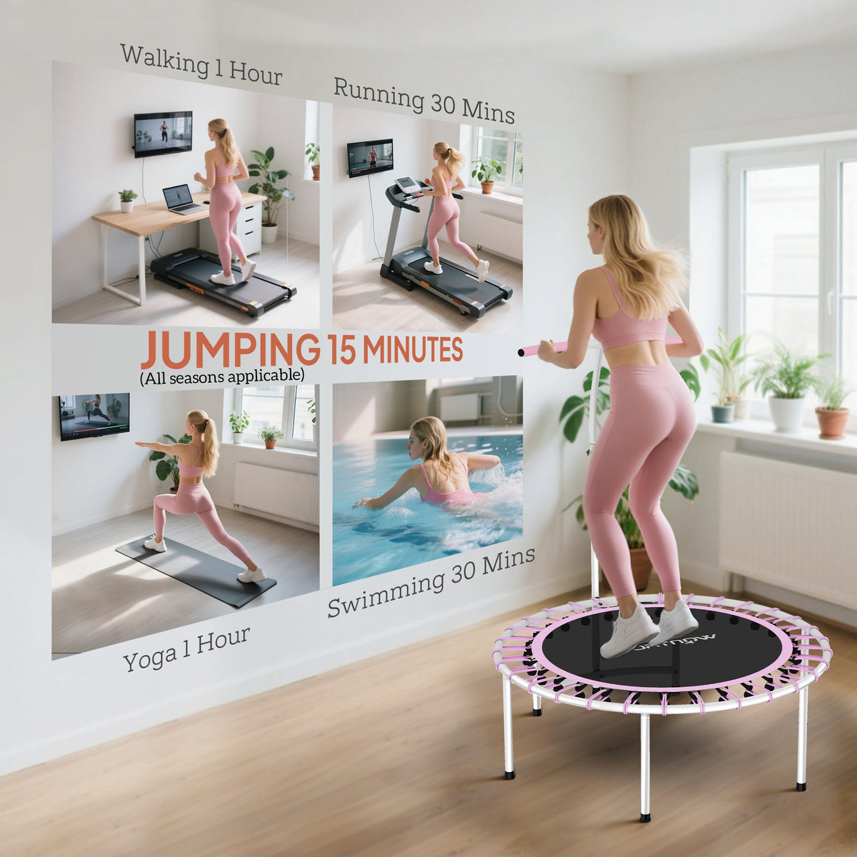 SPORTNOW 40" Mini Fitness Trampoline with Handle - Pink