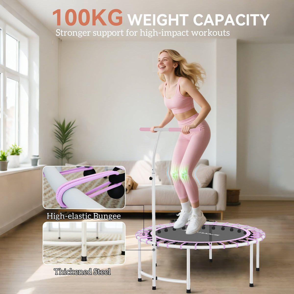 SPORTNOW 40" Mini Fitness Trampoline with Handle - Pink