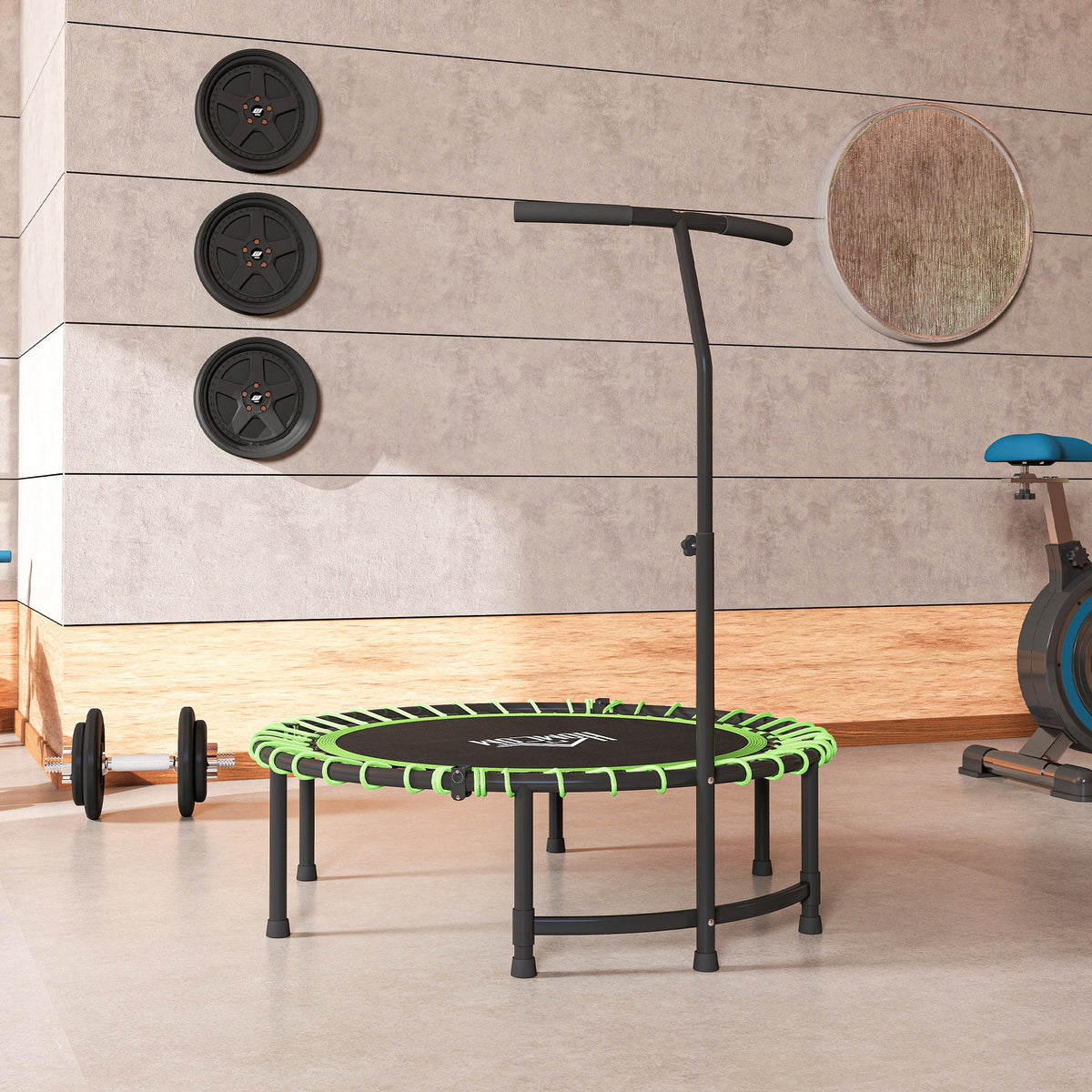 HOMCOM Mini Round Trampoline with Adjustable Handle - Green