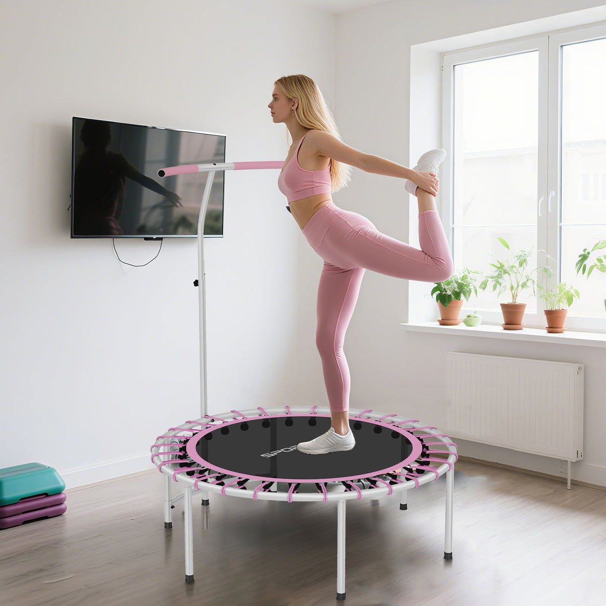 SPORTNOW 40" Mini Fitness Trampoline with Handle - Pink