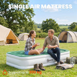 Outsunny Inflatable Mattress, Single Air Bed with Built-in Electric Pump, 3 Mins Inflation, Flocked Surface - Dark Green
