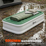 Outsunny Inflatable Mattress, Single Air Bed with Built-in Electric Pump, 3 Mins Inflation, Flocked Surface - Dark Green