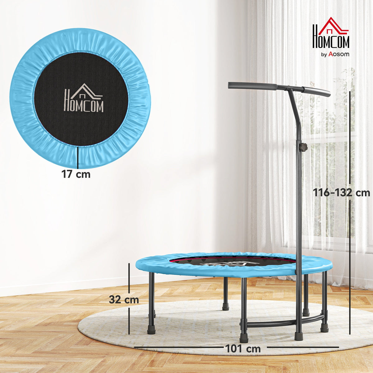 HOMCOM 40" Mini Fitness Trampoline with Handle - Black