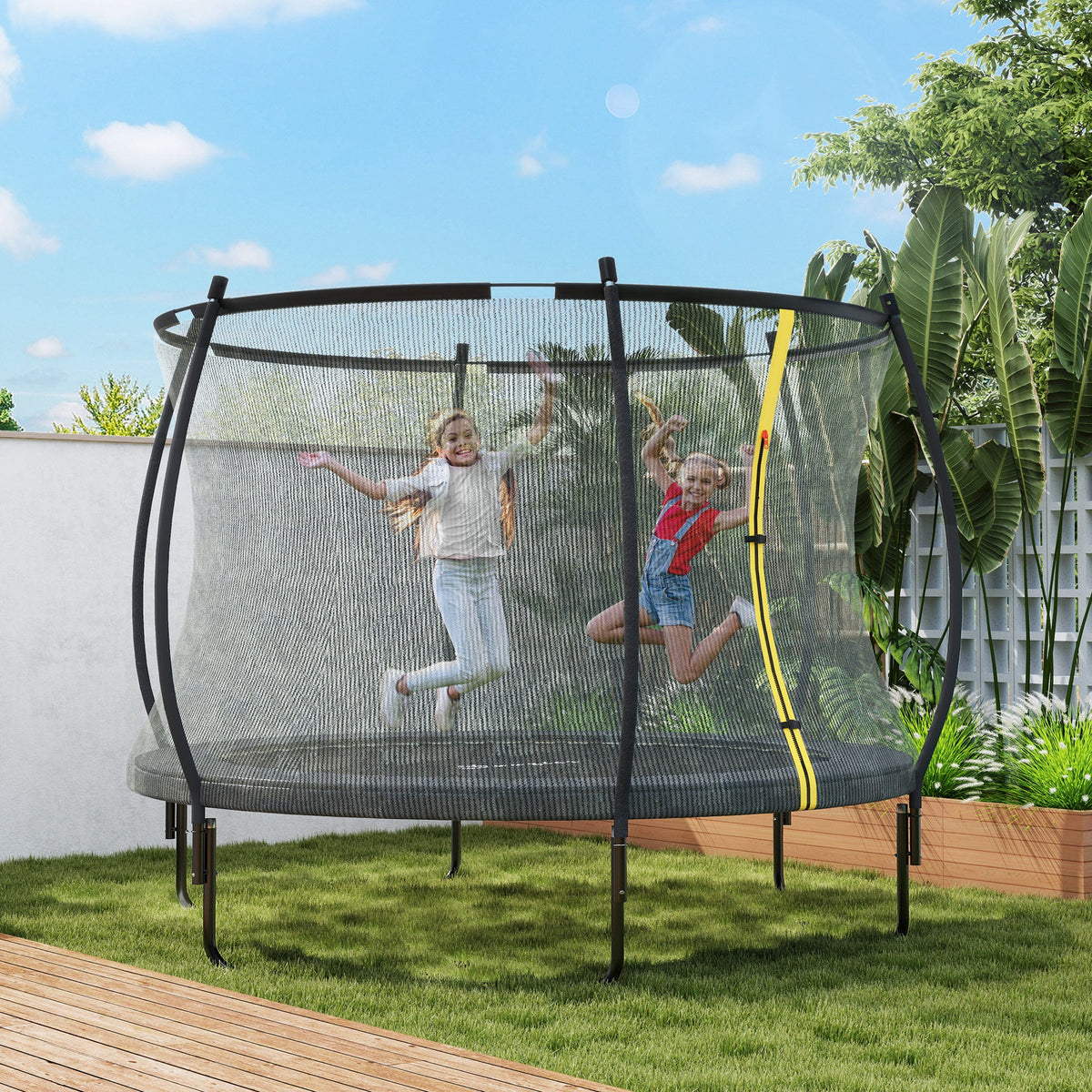 SPORTNOW Outdoor Trampoline with Enclosure Net & Spring Cover