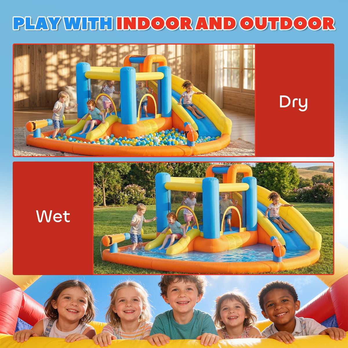AIYAPLAY 5-in-1 Bouncy Castle with Dual Slides