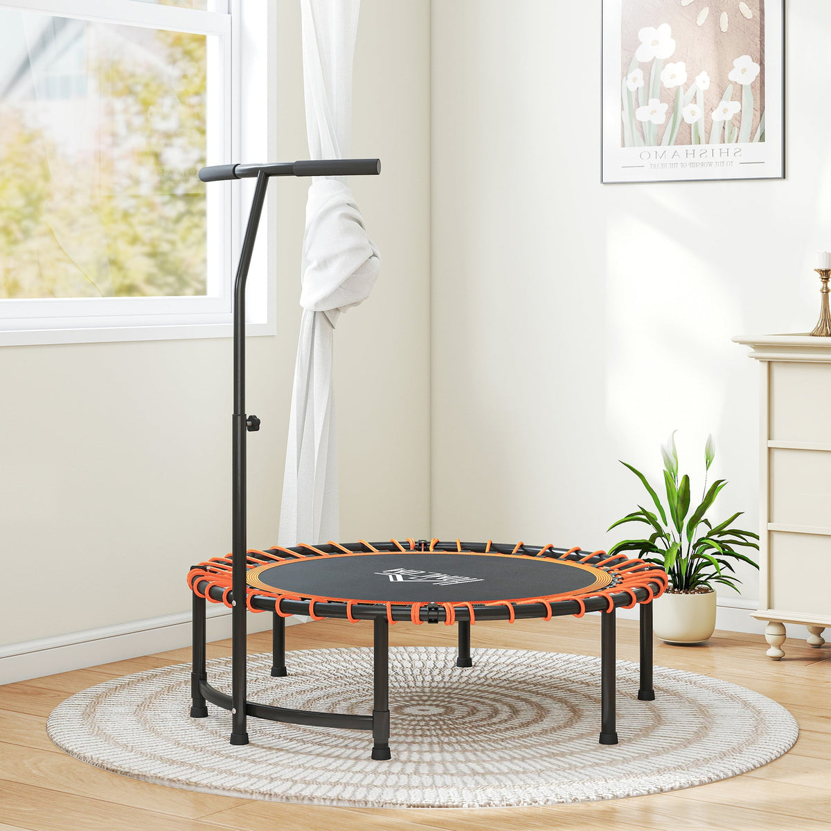 HOMCOM Mini Round Trampoline with Adjustable Handle - Green