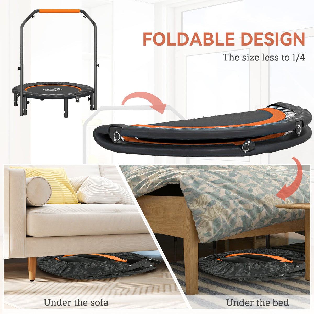 HOMCOM 40" Foldable Mini Fitness Trampoline - Black