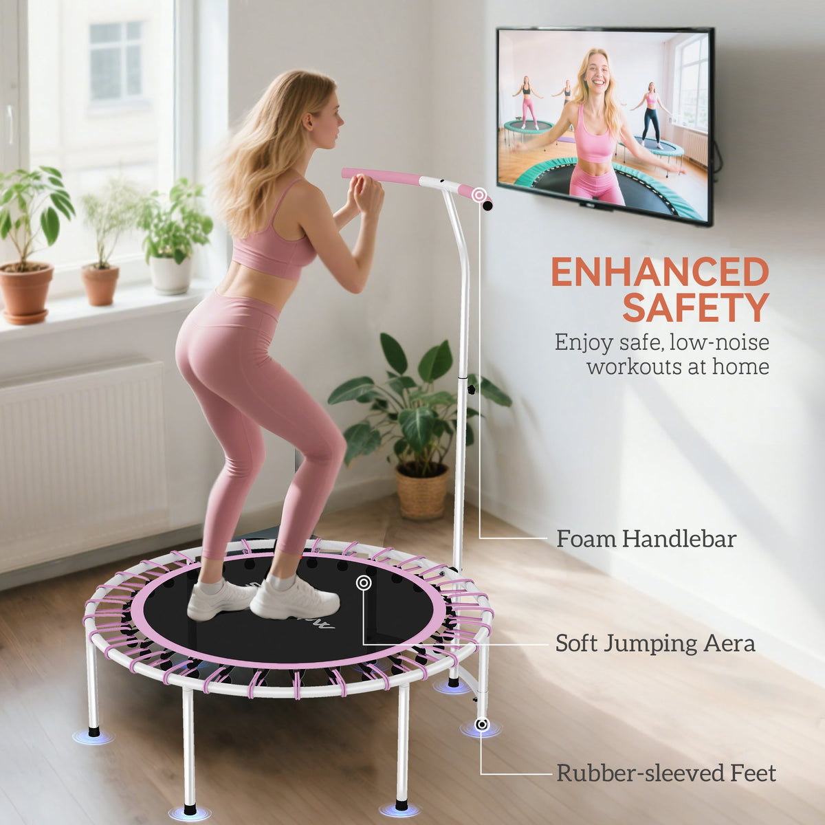 SPORTNOW 40" Mini Fitness Trampoline with Handle - Pink