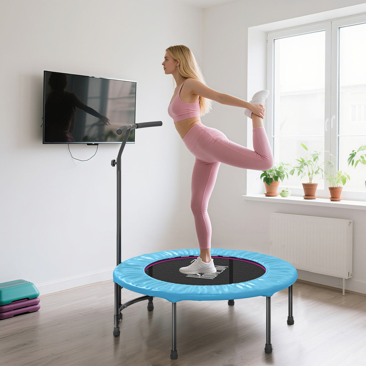 HOMCOM 40" Mini Fitness Trampoline with Handle - Black
