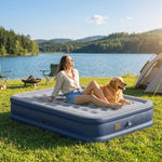 Outsunny Inflatable Mattress, Double Air Bed with Built-in Electric Pump, 3 Mins Inflation, Flocked Surface - Grey