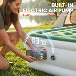 Outsunny Inflatable Mattress, Single Air Bed with Built-in Electric Pump, 3 Mins Inflation, Flocked Surface - Dark Green