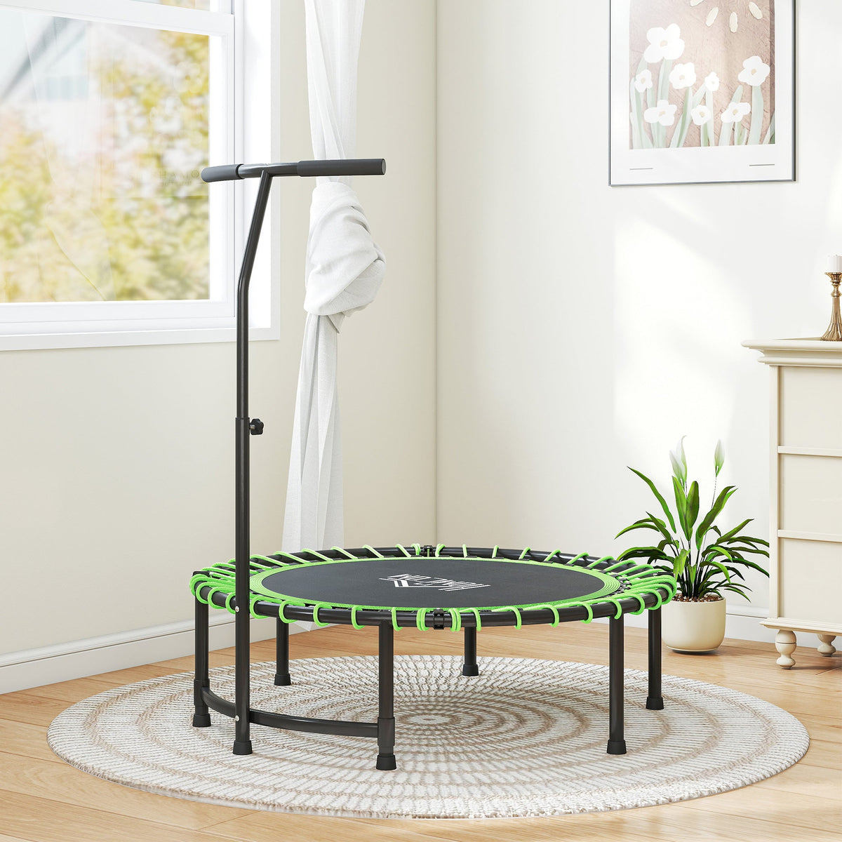 HOMCOM Mini Round Trampoline with Adjustable Handle - Green
