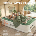 Outsunny Inflatable Mattress, Double Air Bed with Built-in Electric Pump, 3 Mins Inflation, Flocked Surface - Dark Green