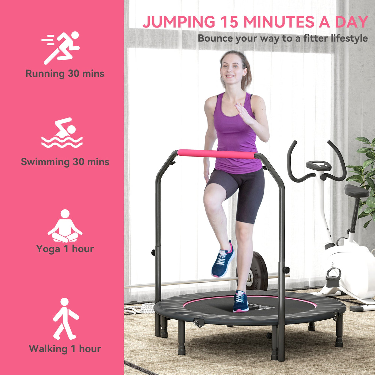 HOMCOM 48" Foldable Mini Fitness Trampoline - Black