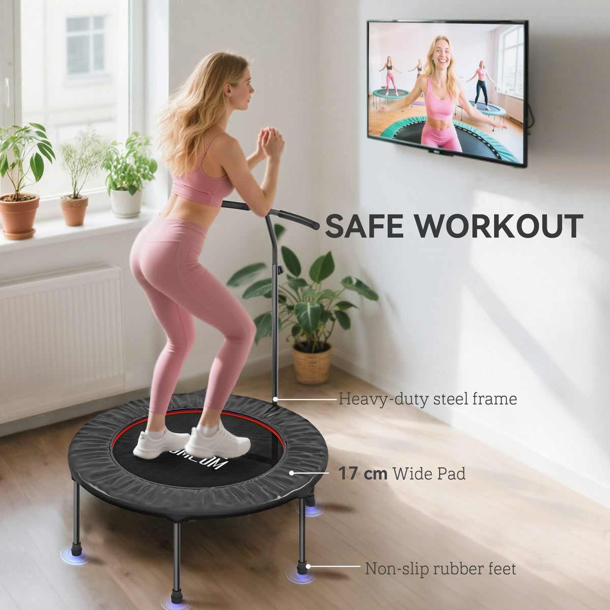 HOMCOM 40" Mini Fitness Trampoline with Handle - Black