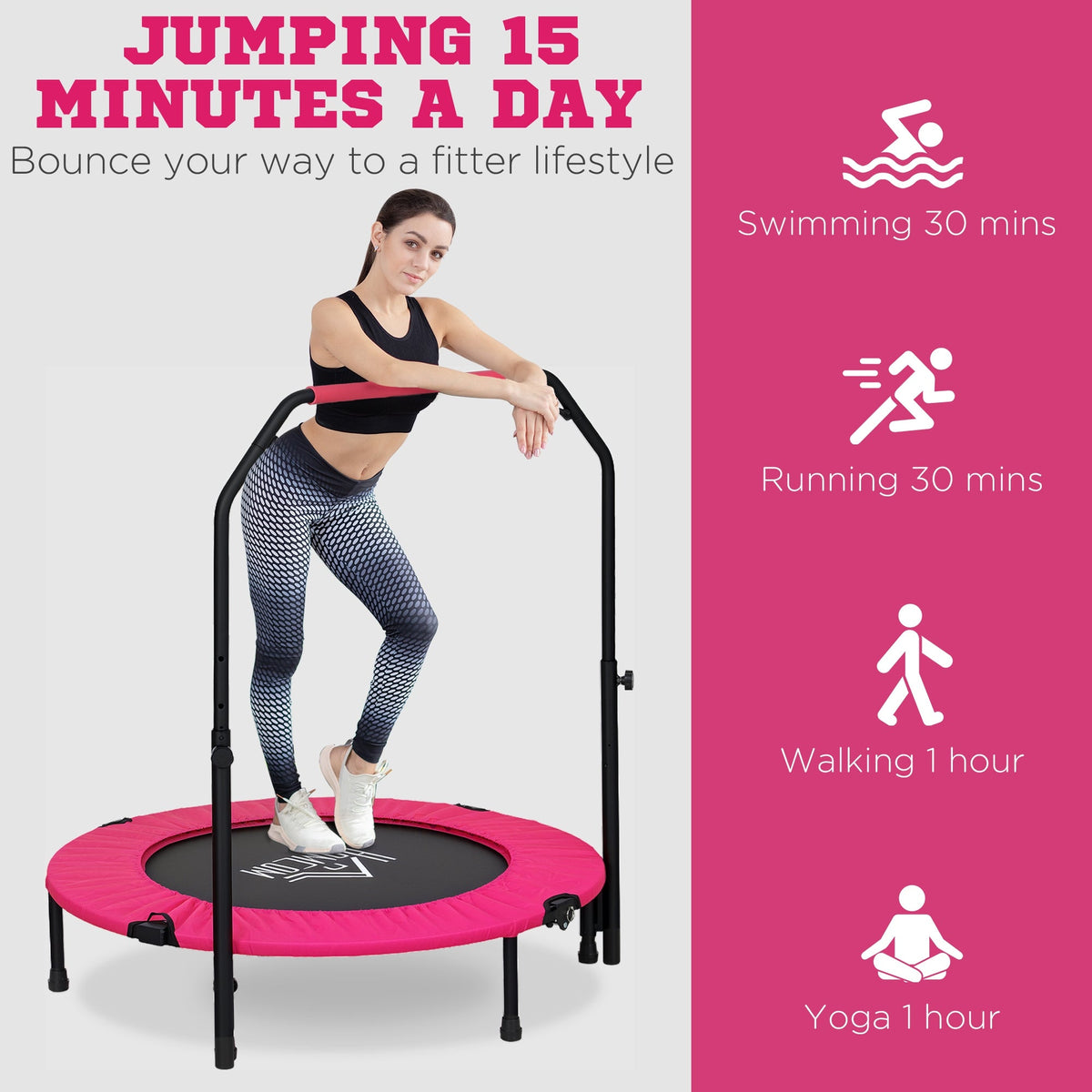 HOMCOM 40" Foldable Mini Fitness Trampoline - Black