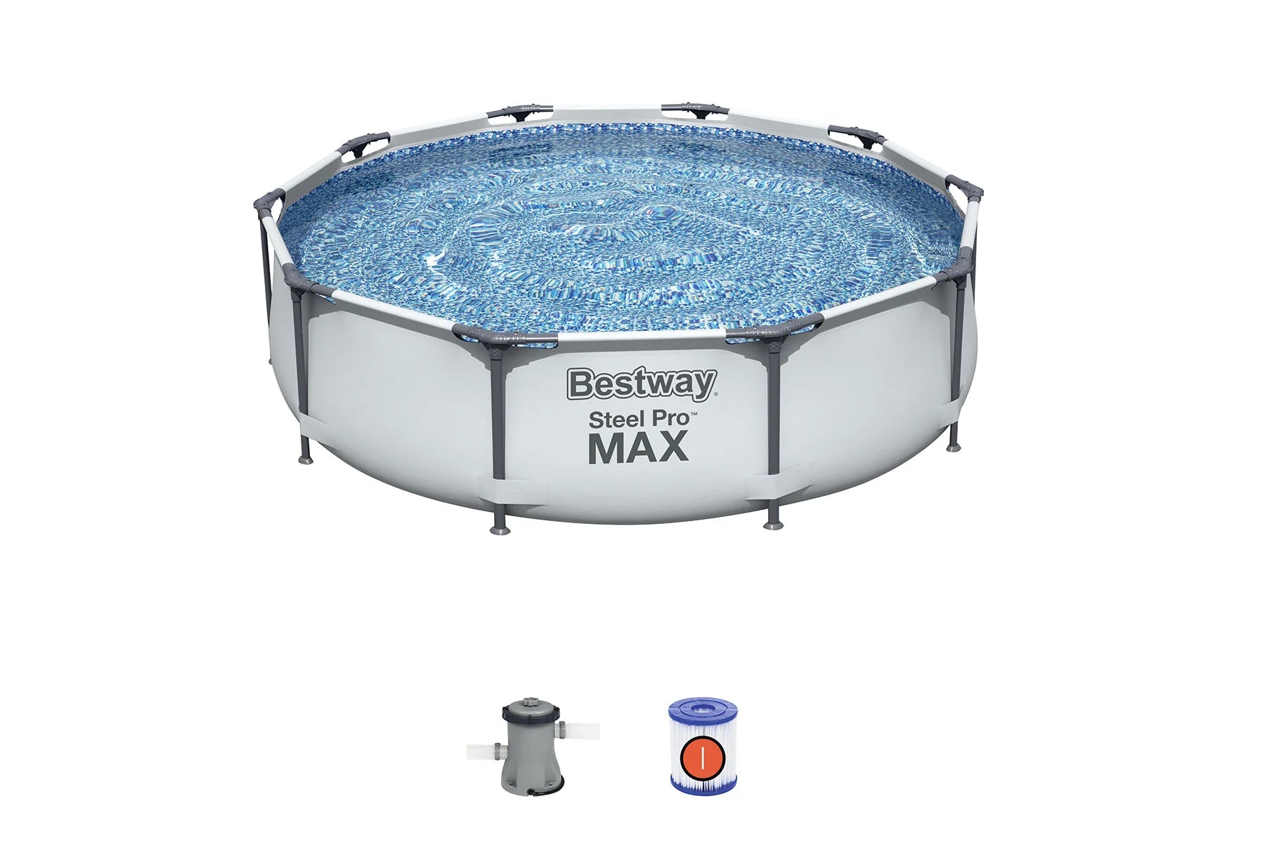 Bestway 10ft x 30in Grey Round Steel Pro Max Pool Set 3