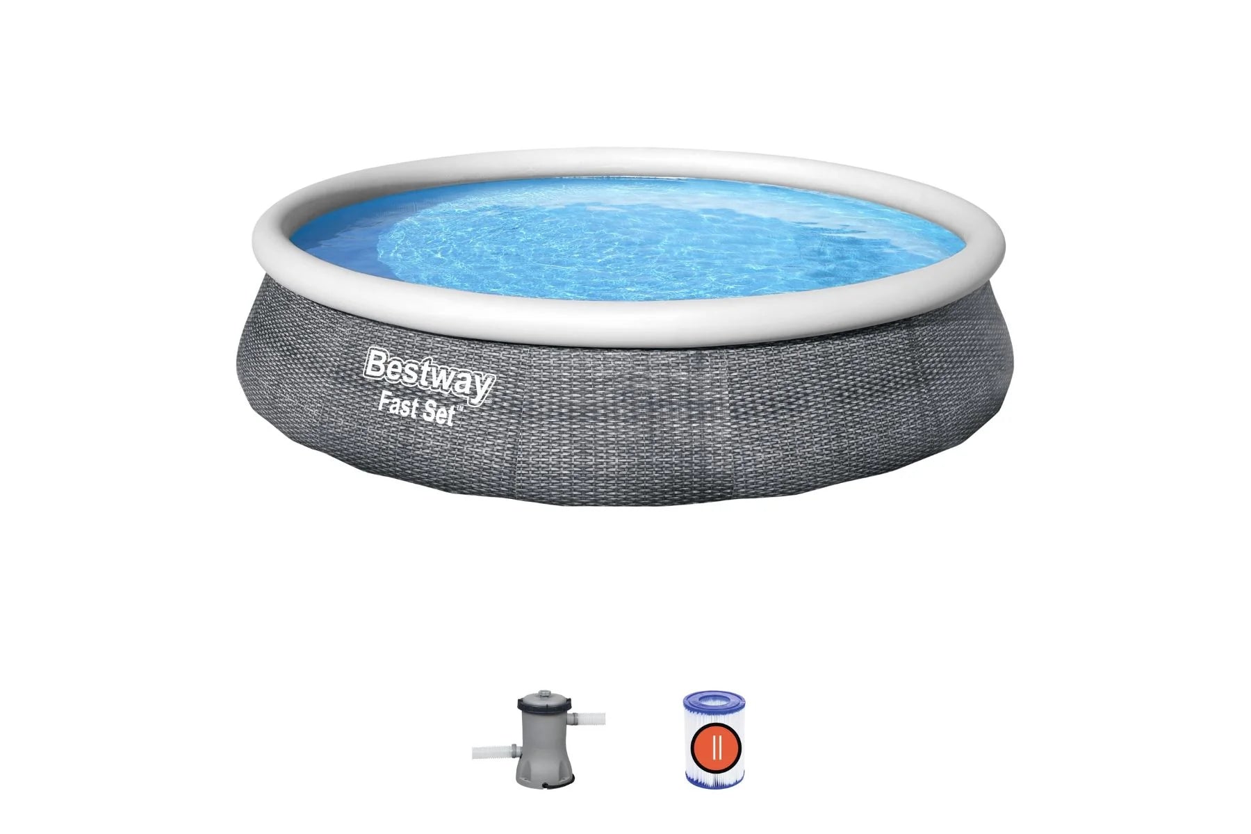 Bestway 13ft x 33in Rattan Print Round Fast Set Inflatable Pool Set 2