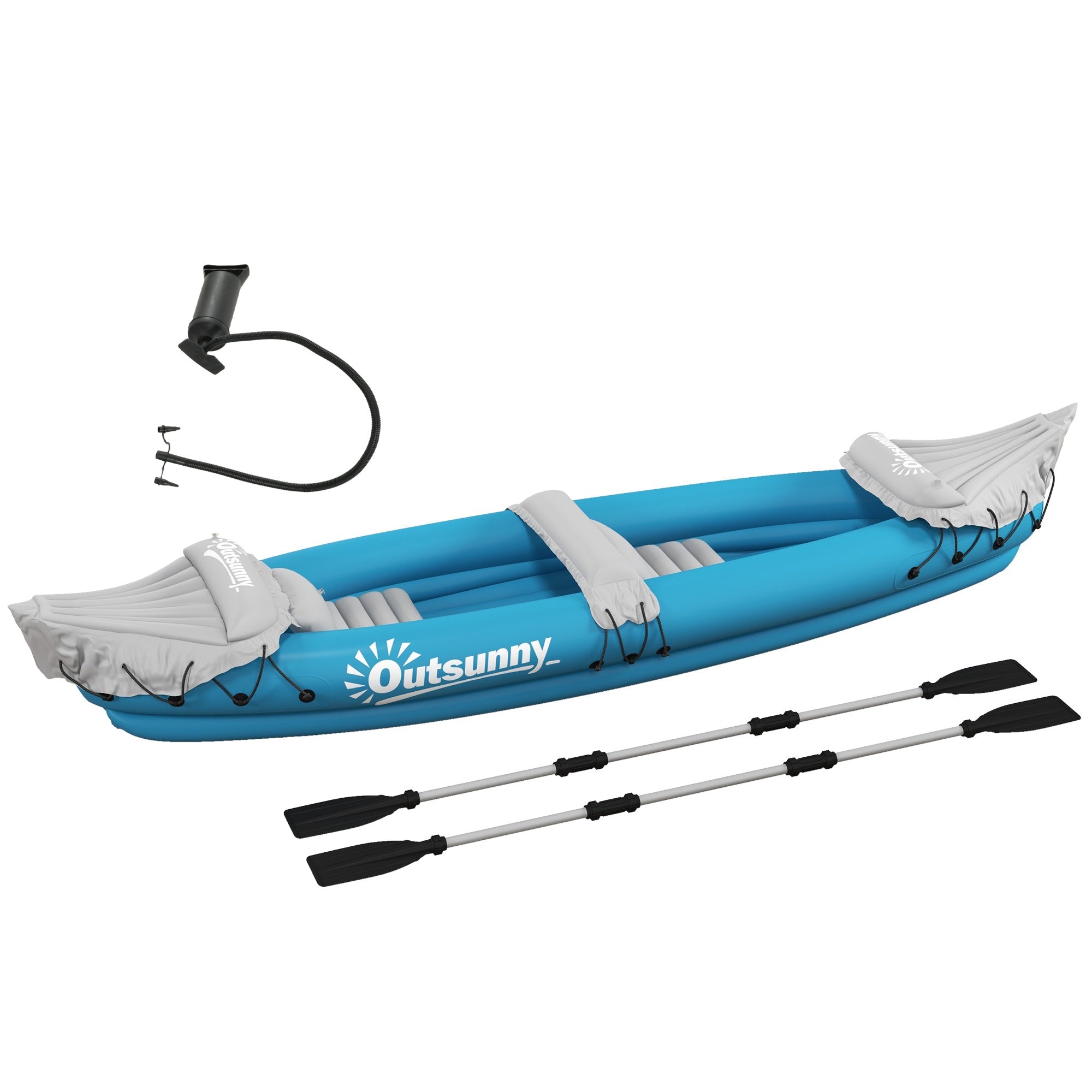 Outsunny Inflatable Kayak 2-Person Inflatable Canoe Boat Set with Air Pump, Aluminium Oars, Blue, 330 x 105 x 50 cm