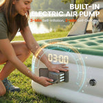 Outsunny Inflatable Mattress, Double Air Bed with Built-in Electric Pump, 3 Mins Inflation, Flocked Surface - Dark Green