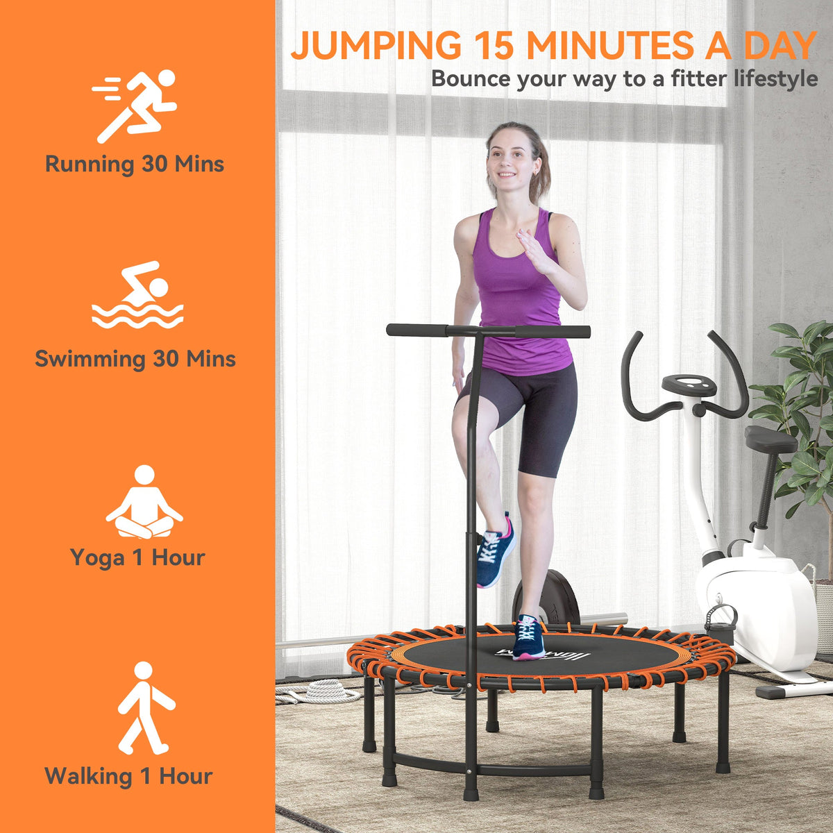 HOMCOM Mini Round Trampoline with Adjustable Handle - Green