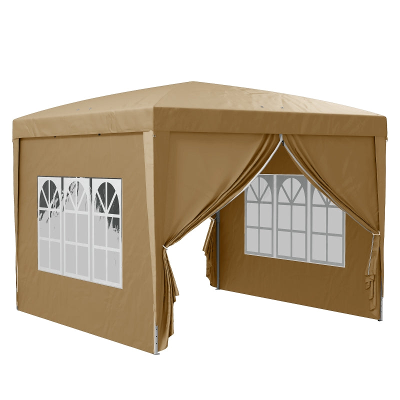 Outsunny 3x3m Pop Up Gazebo with Sidewalls & Windows - Khaki