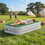 Outsunny Inflatable Mattress, Single Air Bed with Built-in Electric Pump, 3 Mins Inflation, Flocked Surface - Dark Green