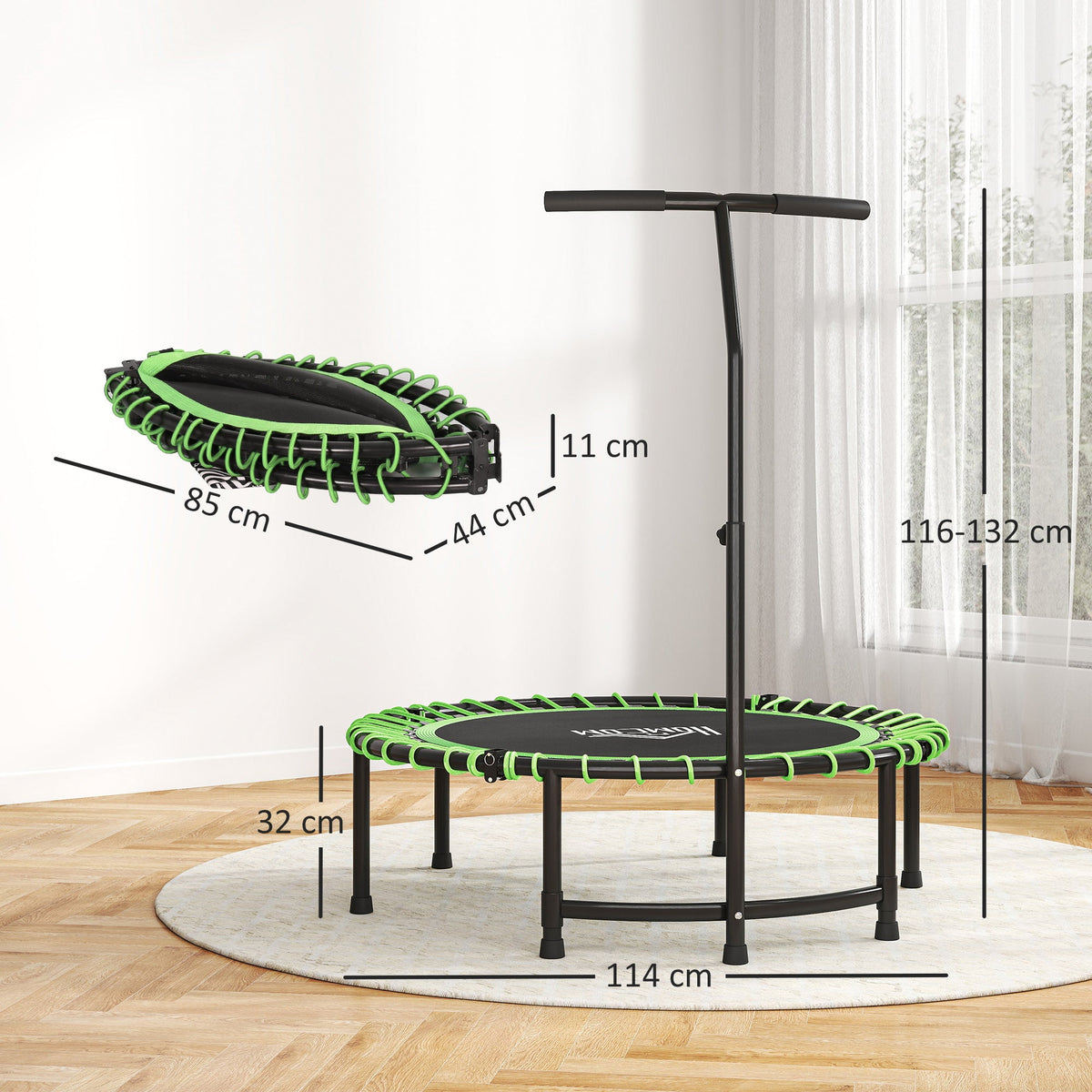 HOMCOM Mini Round Trampoline with Adjustable Handle - Green