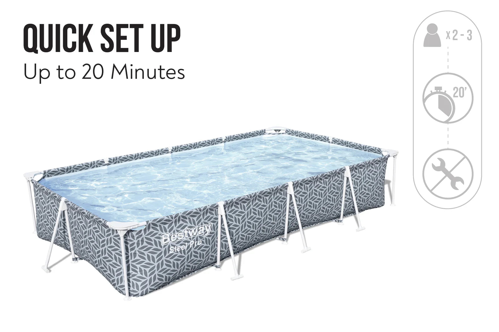 Bestway Leaf Print Rectangle Steel Pro Pool Set 12ft x 6.6ft x 26in 6
