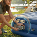 Outsunny Inflatable Mattress, Double Air Bed with Built-in Electric Pump, 3 Mins Inflation, Flocked Surface - Grey