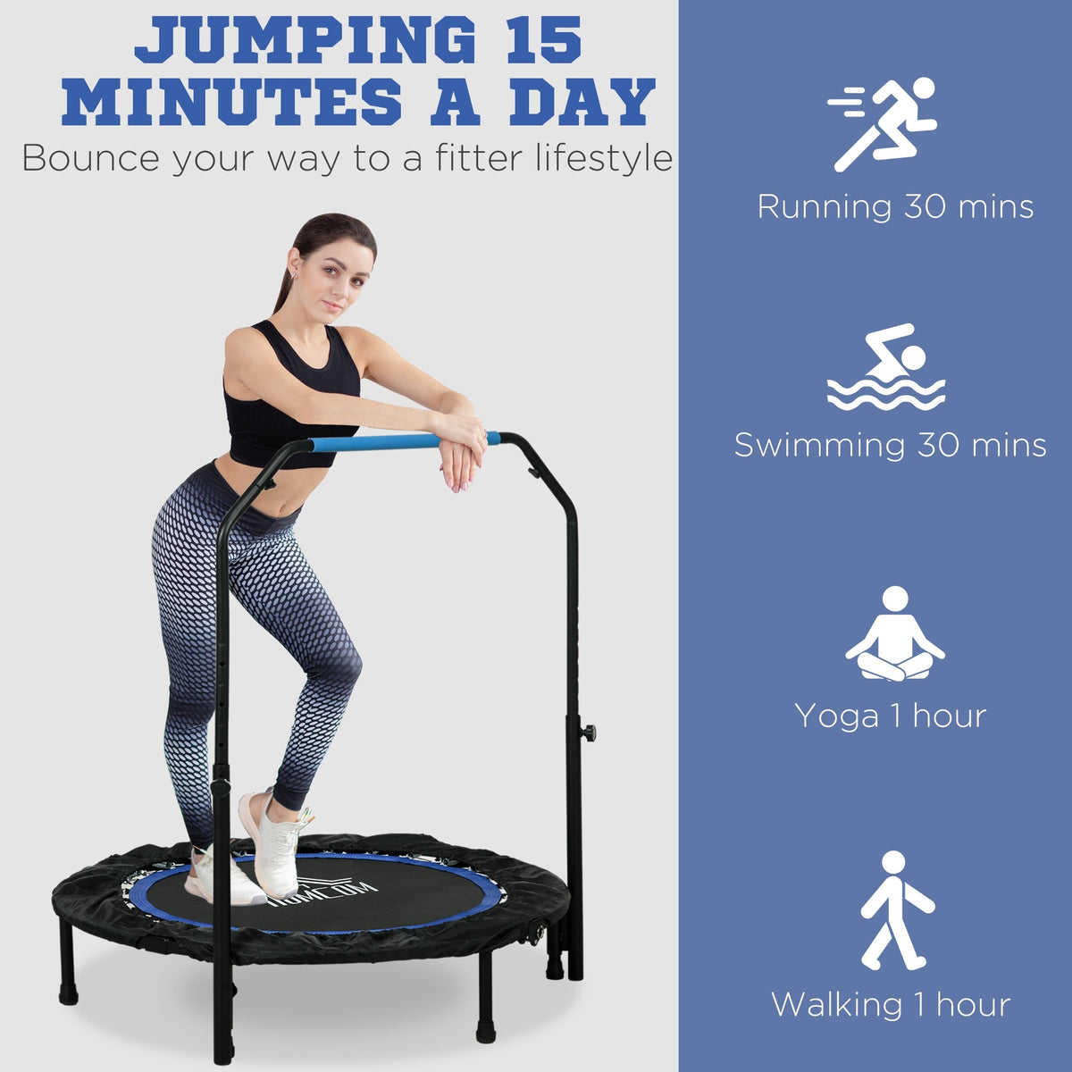 HOMCOM 40" Foldable Mini Fitness Trampoline - Black
