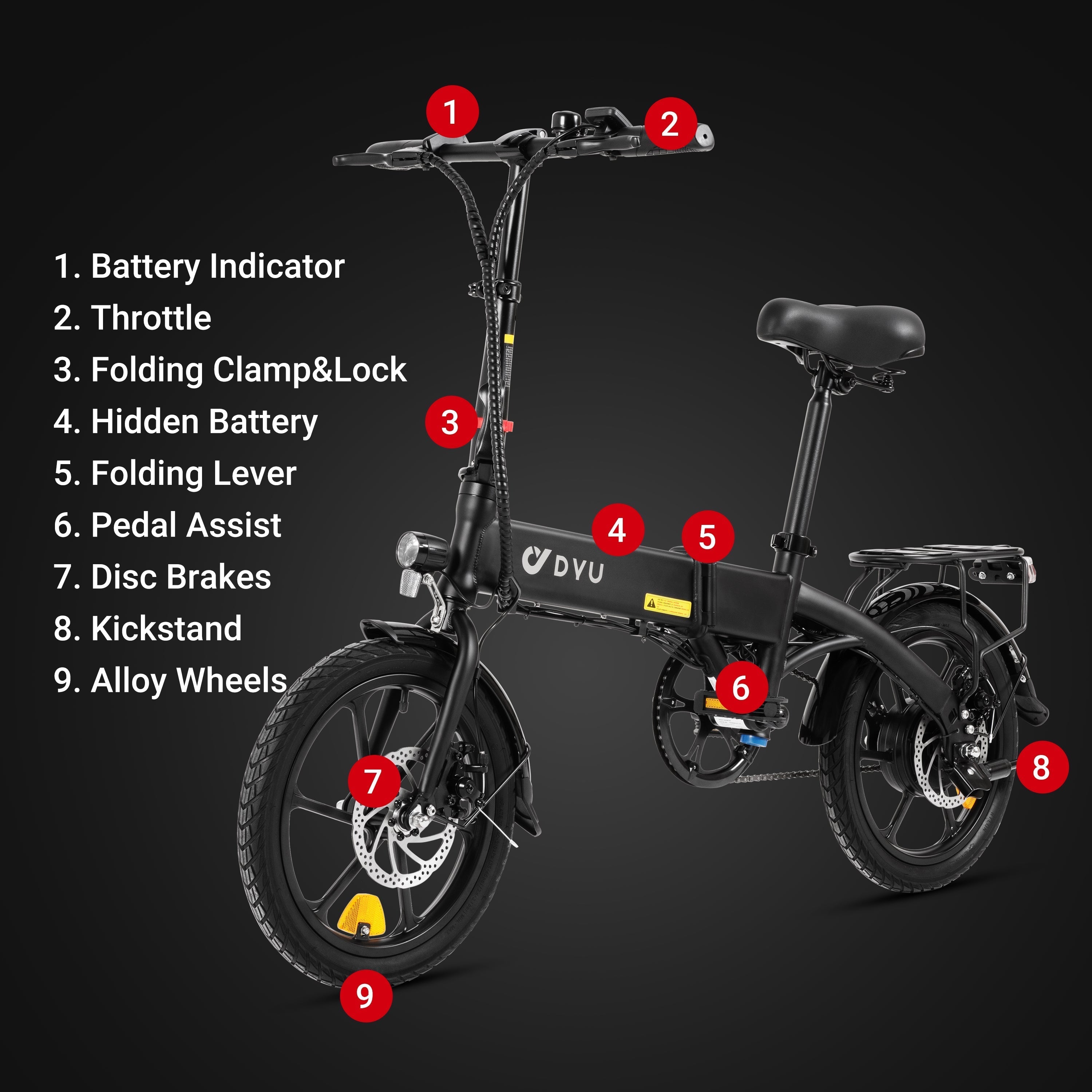 DYU A1F PRO 16" Folding Electric Bike 250W 36V 7.5Ah