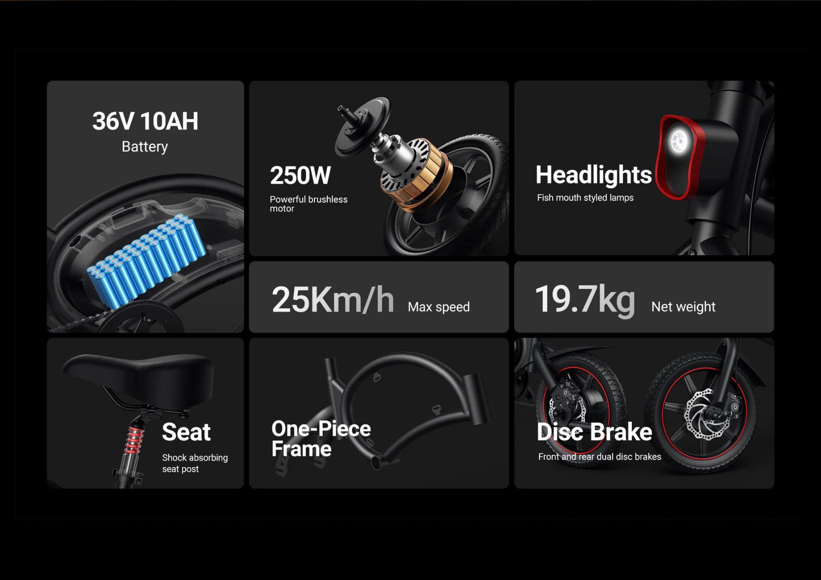 DYU D3F 250W 14” Folding Electric Bike 250W 36V 10Ah