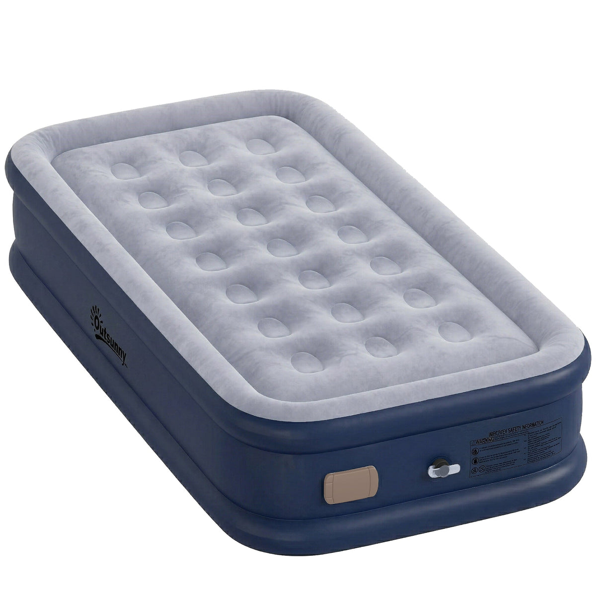 Outsunny Inflatable Mattress, Single Air Bed with Built-in Electric Pump, 3 Mins Inflation, Flocked Surface - Grey