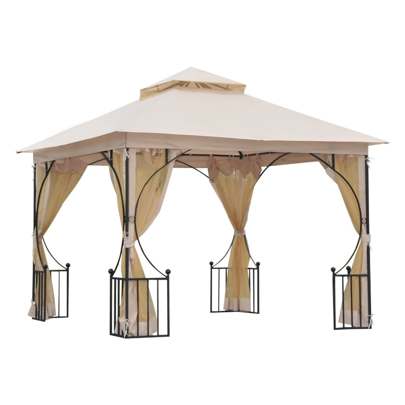 Outsunny 3x3m Hot Tub Gazebo with Curtains & Double Roof - Beige