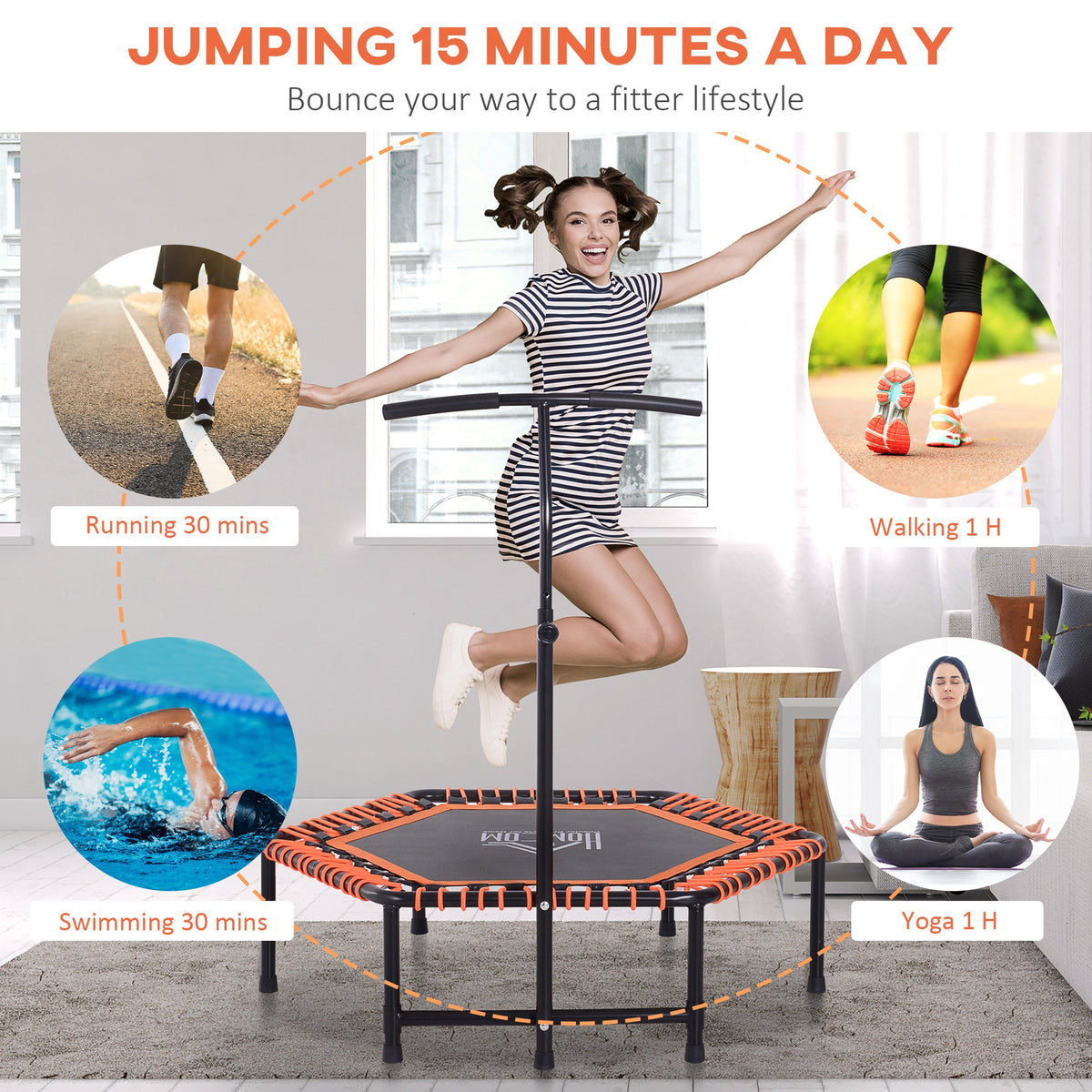 HOMCOM Mini Trampoline with Adjustable Handle