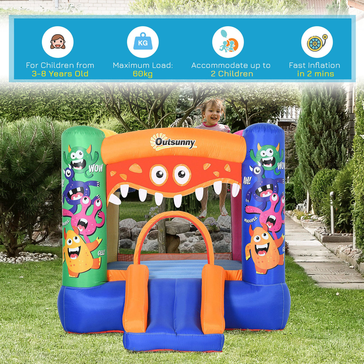 Outsunny Monster Bouncy Castle with Slide